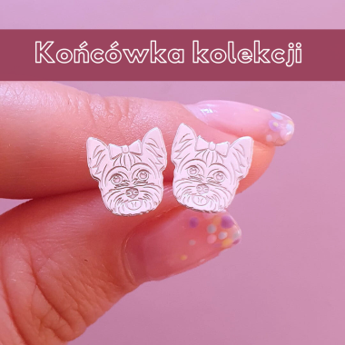 Srebrne kolczyki York Terrier kokardka